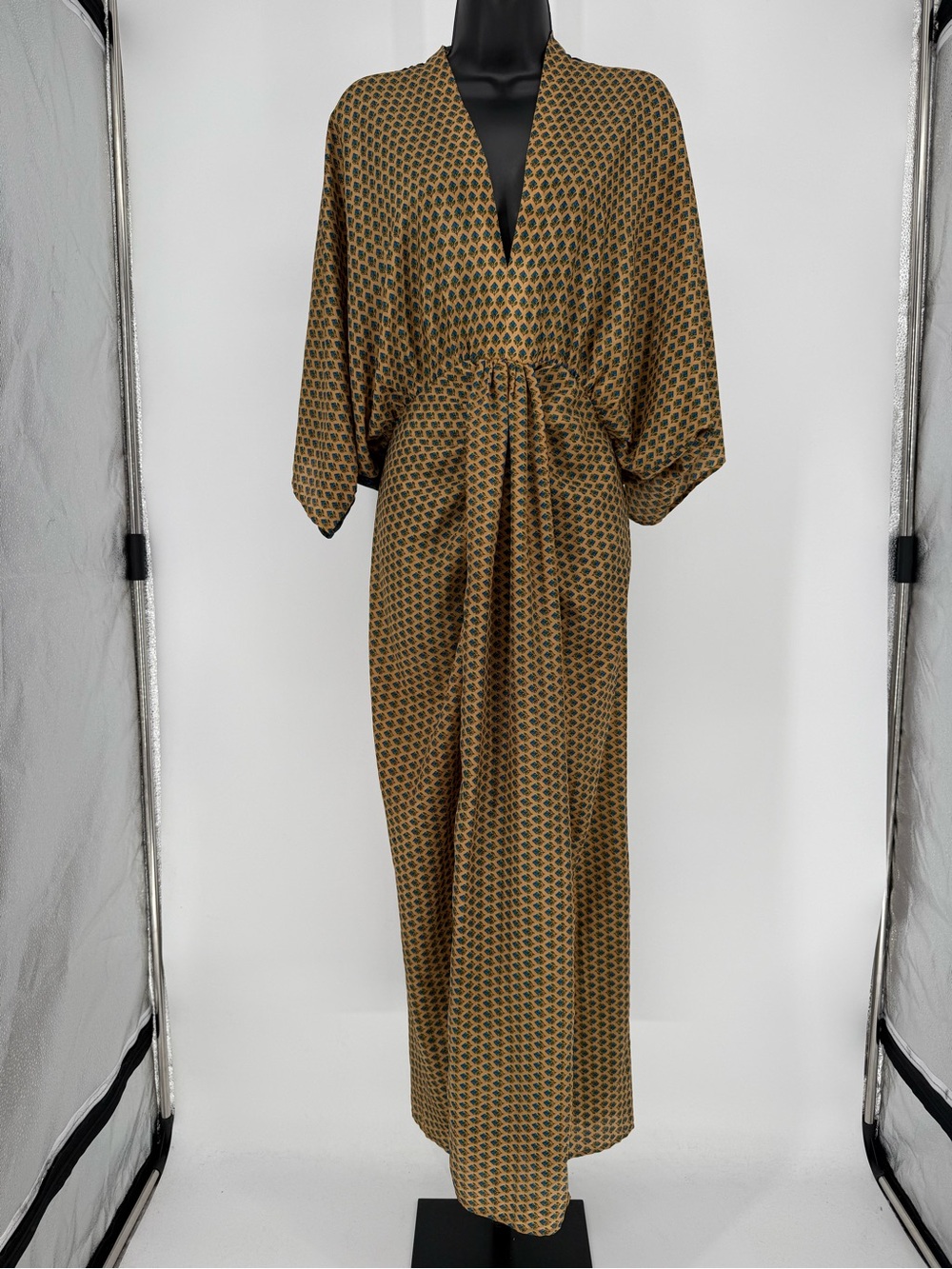 Sissel Edelbo Elegant One of a Kind Olive Green & Turquoise Maxi Dress S/M